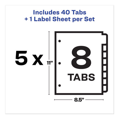 Print And Apply Index Maker Clear Label Plastic Dividers W/printable Label Strip, 8-tab, 11 X 8.5, Frosted Clear Tabs, 5 Sets