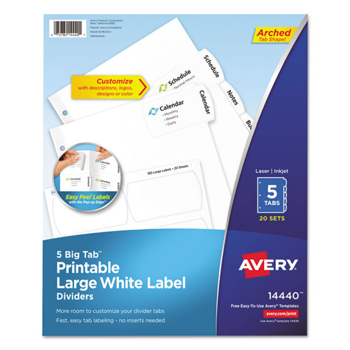 Big Tab Printable White Label Tab Dividers, 8-tab, 11 X 8.5, White, 20 Sets