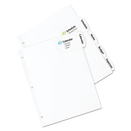 Big Tab Printable Large White Label Tab Dividers, 5-tab, 11 X 8.5, White, 20 Sets