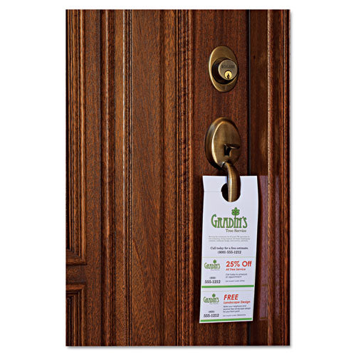 Door Hanger With Tear-away Cards, 97 Bright, 65 Lb Cover Weight, 4.25 X 11, White, 2 Hangers/sheet, 40 Sheets/pack