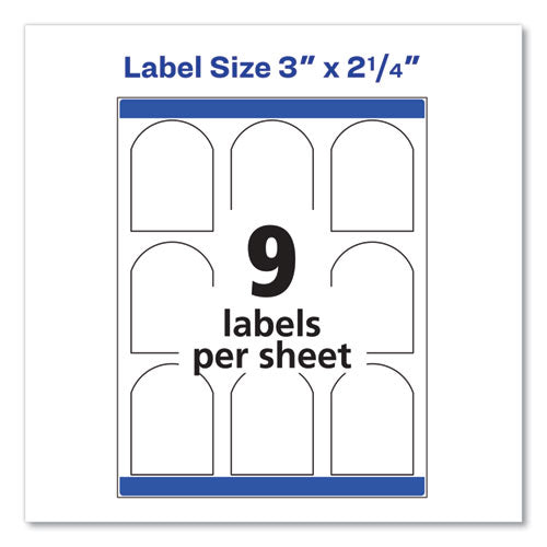 Textured Arched Print-to-the-edge Labels, Laser Printers, 3 X 2.25, White, 9/sheet, 10 Sheets/pack