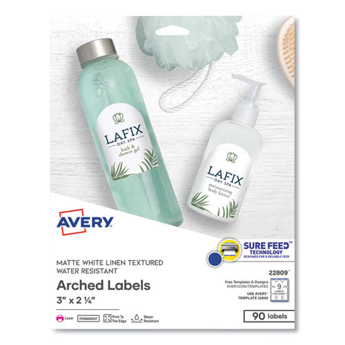 Textured Arched Print-to-the-edge Labels, Laser Printers, 3 X 2.25, White, 9/sheet, 10 Sheets/pack