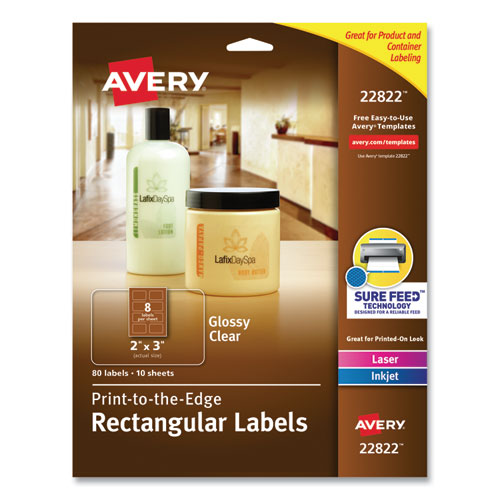 Print-to-the-edge Labels With Sure Feed And Easy Peel, 2 X 3, Glossy Clear, 80/pack