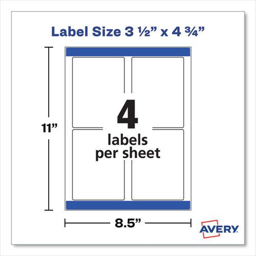 Removable Print-to-the-edge White Labels W/ Sure Feed, 3.5 X 4.75, 32/pack