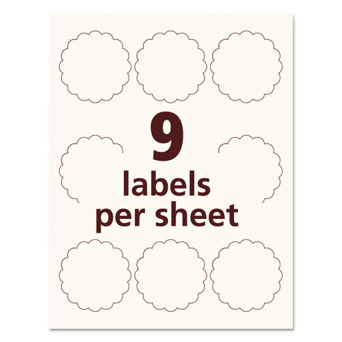 Print-to-the Edge Labels W/scalloped Edge, 2 1/2" Dia, Pearl Ivory, 72/pk