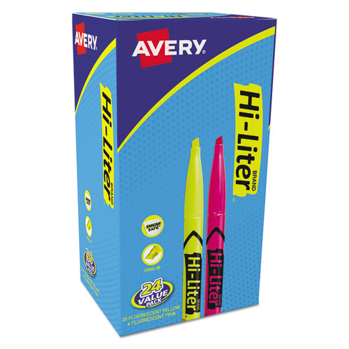 Hi-liter Pen-style Highlighters, Fluorescent Pink Ink, Chisel Tip, Pink/black Barrel, Dozen