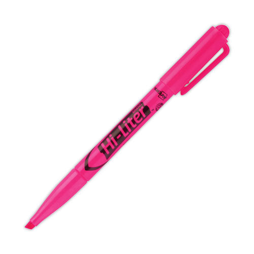 Hi-liter Pen-style Highlighters, Fluorescent Pink Ink, Chisel Tip, Pink/black Barrel, Dozen