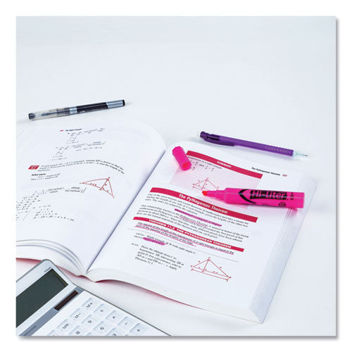 Hi-liter Desk-style Highlighters, Fluorescent Pink Ink, Chisel Tip, Pink/black Barrel, Dozen