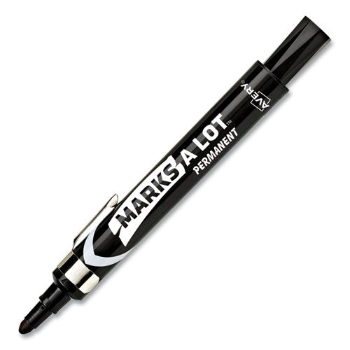 Marks A Lot Large Desk-style Permanent Marker With Metal Pocket Clip, Broad Bullet Tip, Black, Dozen (24878)