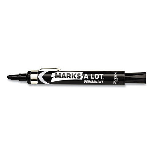 Marks A Lot Large Desk-style Permanent Marker With Metal Pocket Clip, Broad Bullet Tip, Black, Dozen (24878)