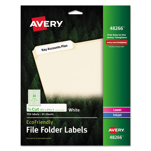 Ecofriendly Permanent File Folder Labels, 0.66 X 3.44, White, 30/sheet, 25 Sheets/pack