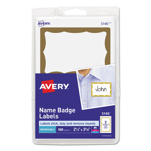 Printable Adhesive Name Badges, 3.38 X 2.33, Red Border, 100/pack