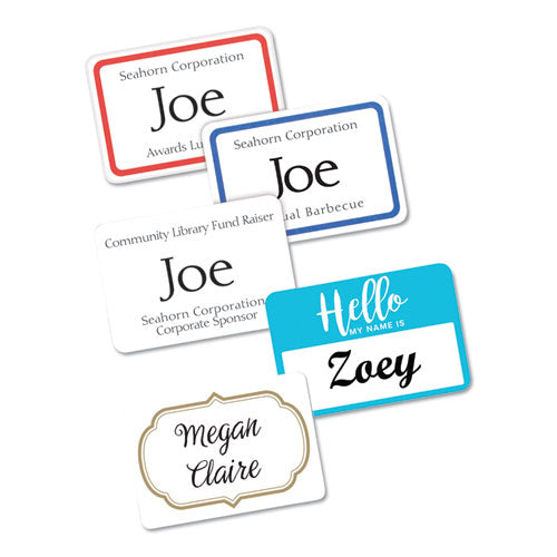 Flexible Adhesive Name Badge Labels, 3.38 X 2.33, White/blue Border, 40/pack