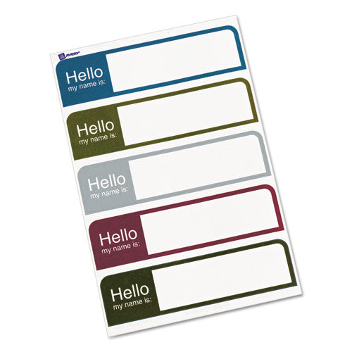 Flexible Self-adhesive Mini Name Badge Labels, 1 X 3.75, Hello, Assorted, 100/pack