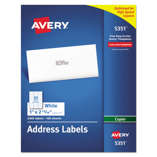 Copier Mailing Labels, Copiers, 1 X 2.81, Clear, 33/sheet, 70 Sheets/pack