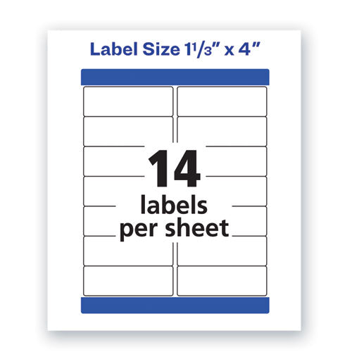 Waterproof Address Labels With Trueblock And Sure Feed, Laser Printers, 1.33 X 4, White, 14/sheet, 50 Sheets/pack