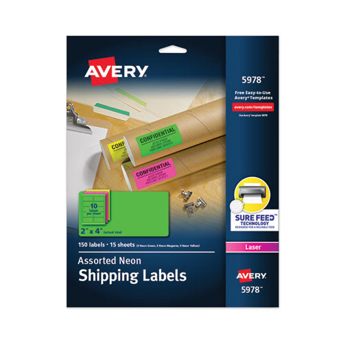 High-visibility Permanent Laser Id Labels, 2 X 4, Asst. Neon, 150/pack