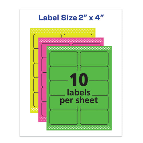 High-visibility Permanent Laser Id Labels, 2 X 4, Asst. Neon, 150/pack