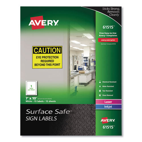 Surface Safe Removable Label Safety Signs, Inkjet/laser Printers, 5 X 7, White, 2/sheet, 15 Sheets/pack