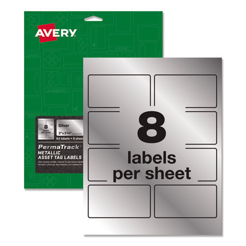 Permatrack Metallic Asset Tag Labels, Laser Printers, 0.75 X 2, Metallic Silver, 30/sheet, 8 Sheets/pack