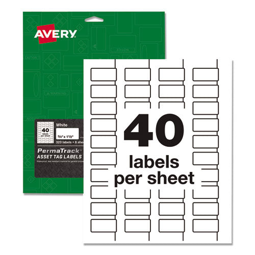 Permatrack Durable White Asset Tag Labels, Laser Printers, 0.75 X 2, White, 30/sheet, 8 Sheets/pack