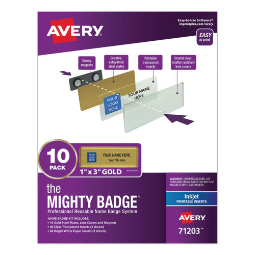 The Mighty Badge Name Badge Holder Kit, Horizontal, 3 X 1, Inkjet, Silver, 10 Holders/ 80 Inserts