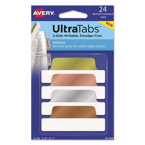 Ultra Tabs Repositionable Tabs, Wide And Slim: 3" X 1.5", 1/3-cut, White, 24/pack