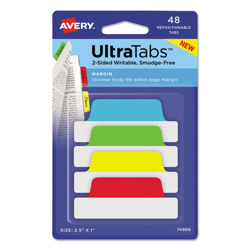 Ultra Tabs Repositionable Tabs, Wide And Slim: 3" X 1.5", 1/3-cut, White, 24/pack