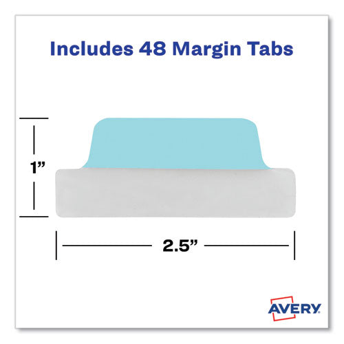 Ultra Tabs Repositionable Tabs, Margin Tabs: 2.5" X 1", 1/5-cut, Assorted Pastel Colors, 48/pack