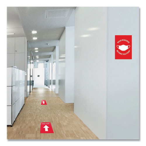 Preprinted Surface Safe Wall Decals, 7 X 10, Mask Required Beyond This Point, Red Face, White Graphics, 5/pack