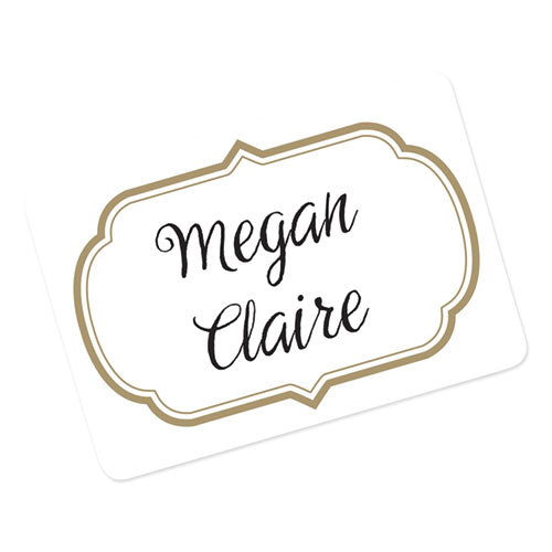 Flexible Adhesive Name Badge Labels, 3 3/8 X 2 1/3, White/gold Border, 120/pk