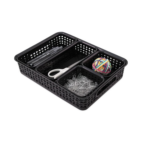 Plastic Weave Bin, Desk Organization Set, 13.8" X 10.1" X 4.68", Black, 5/pack