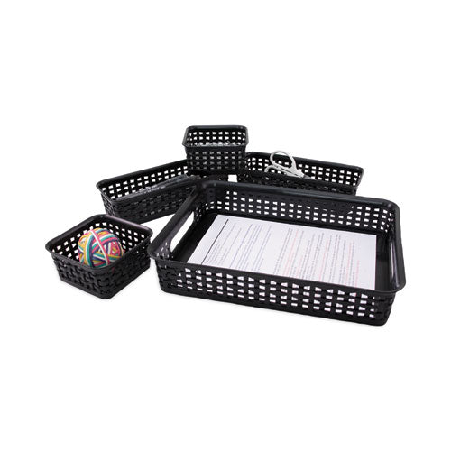 Plastic Weave Bin, Desk Organization Set, 13.8" X 10.1" X 4.68", Black, 5/pack