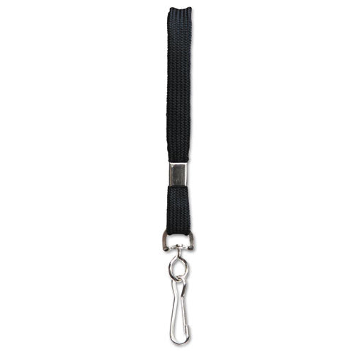 Flat Lanyard, Metal Hook Fastener, 36", Nylon, Black, 100/pack