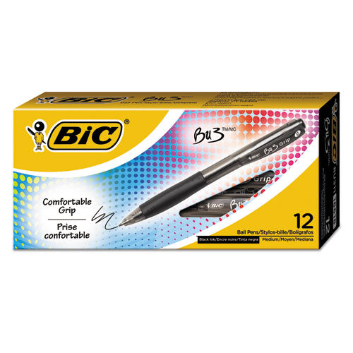 Bu3 Ballpoint Pen, Retractable, Bold 1 Mm, Black Ink, Black Barrel, Dozen