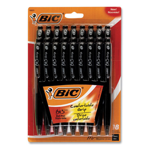 Bu3 Ballpoint Pen, Retractable, Medium 1 Mm, Black Ink, Black Barrel, 18/pack