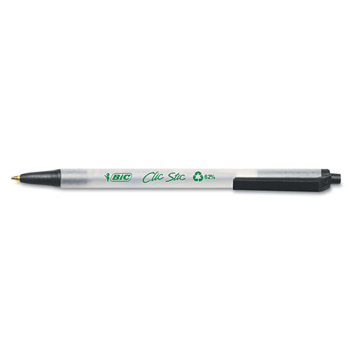 Ecolutions Clic Stic Ballpoint Pen, Retractable, Medium 1 Mm, Black Ink, Clear Barrel, Dozen