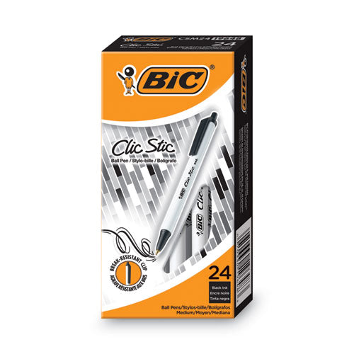 Clic Stic Ballpoint Pen Value Pack, Retractable, Medium 1 Mm, Black Ink, White Barrel, 24/pack