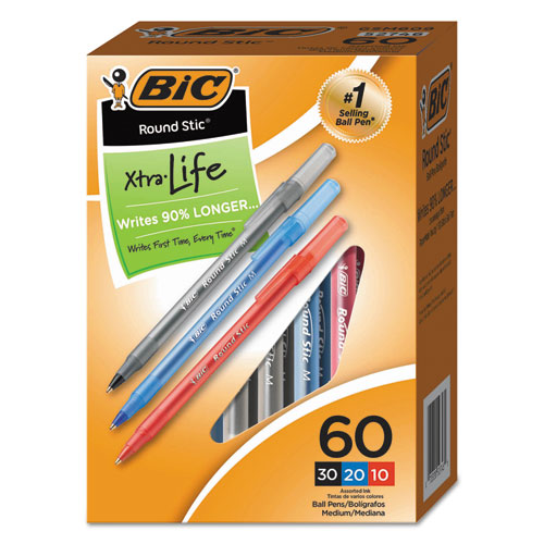 Round Stic Xtra Life Ballpoint Pen Xtra-value Pack, Stick, Medium 1 Mm, Black Ink, Black Barrel, 240/carton