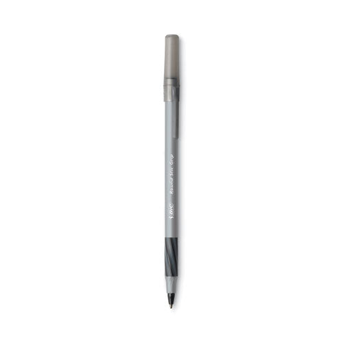 Round Stic Grip Xtra Comfort Ballpoint Pen, Easy-glide, Stick, Medium 1.2 Mm, Black Ink, Gray/black Barrel, Dozen