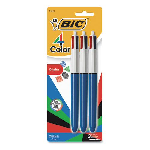 4-color Multi-function Ballpoint Pen, Retractable, Medium 1 Mm, Black/blue/green/red Ink, Blue Barrel