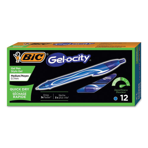 Gel-ocity Quick Dry Gel Pen, Retractable, Medium 0.7 Mm, Blue Ink, Blue Barrel, Dozen