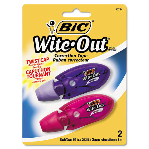 Wite-out Mini Twist Correction Tape, Non-refillable, Blue/fuchsia Applicators 0.2" X 314", 2/pack