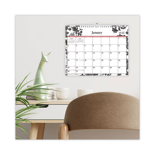 Analeis Wall Calendar, Analeis Floral Artwork, 11 X 8.75, White/black/coral Sheets, 12-month (jan To Dec): 2024