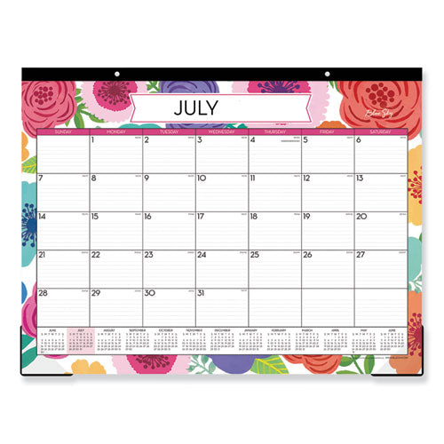 Mahalo Academic Desk Pad, Floral Artwork, 22 X 17, Black Binding, Clear Corners, 12-month (july-june): 2022-2023