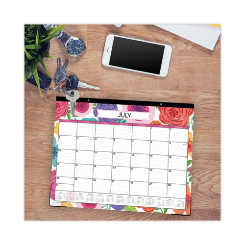 Mahalo Academic Desk Pad, Floral Artwork, 22 X 17, Black Binding, Clear Corners, 12-month (july-june): 2022-2023