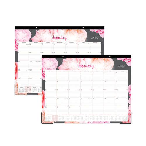 Joselyn Desk Pad, Rose Artwork, 22 X 17, White/pink/peach Sheets, Black Binding, Clear Corners, 12-month (jan-dec): 2024