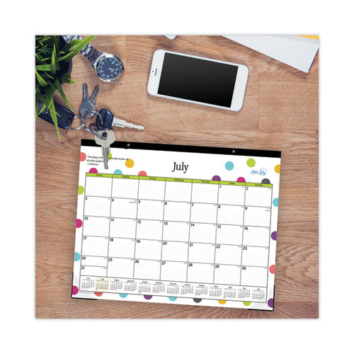 Teacher Dots Academic Desk Pad, 22 X 17, Black Binding, Clear Corners, 12-month (july To June): 2022 To 2023