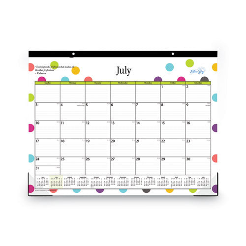 Teacher Dots Academic Desk Pad, 22 X 17, Black Binding, Clear Corners, 12-month (july To June): 2022 To 2023