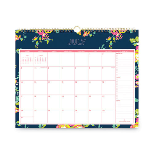 Day Designer Peyton Academic Wall Calendar, Floral Artwork, 15 X 12, White/navy Sheets, 12-month (july-june): 2022-2023